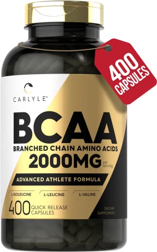 Carlyle BCAA Amino Acids | 2000mg | 400 BCAA Capsules | Non-GMO, Gluten Free Branch Chain Amino Acids Supplements