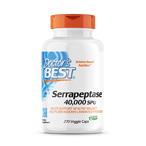 Doctor's Best Serrapeptase, Non-GMO, Gluten Free, Vegan, Supports Healthy Sinuses, 40,000 SPU, 270 Count (Pack of 1)