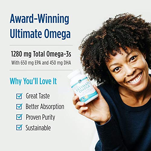 Nordic Naturals, Ultimate Omega, Fish Oil Supplement with Omega-3 DHA and EPA, Supports Heart Health and Brain Development, Burpless Lemon Flavor, (30 servings) 60 soft gels (FFP)