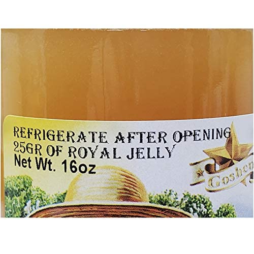 Goshen Amish Country Honey Extremely Raw ROYAL JELLY Honey 100% Organically Pure Fresh Natural Domestic Honey With Life Enzymes Health Benefits | Unfiltered Unprocessed Unheated | 1 Lb Jar | 454 G Glass Jar