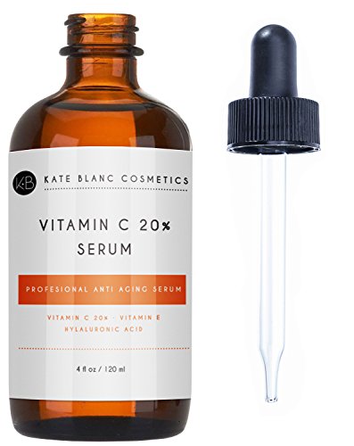 Vitamin C Serum for Face with Hyaluronic Acid (4oz) - Kate Blanc Cosmetics. 20% Vit C Anti Aging Serum to Brighten Skin for Dark Spots & Promotes Collagen Production. Vitamin C Face Serum for Women