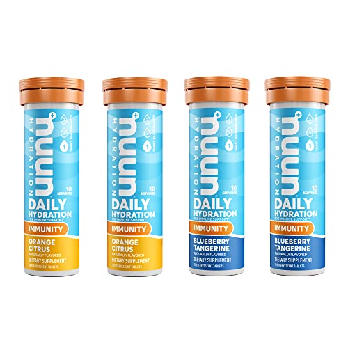Nuun Immunity: Immune Support Hydration Supplement, Electrolytes, Antioxidants, Vitamin C, Zinc, Turmeric, Elderberry, Ginger, Echinacea - Blueberry Tangerine + Orange Citrus, Pack of 4