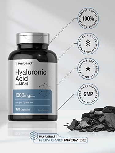 Hyaluronic Acid with MSM | 1000 mg | 120 Capsules | Non-GMO and Gluten Free Supplement | Bioavailable Formula | by Horbaach