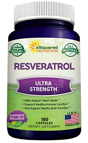 aSquared Nutrition 100% Natural Resveratrol - 1000mg Per Serving Max Strength (180 Capsules) Antioxidant Supplement, Trans-Resveratrol Pills for Heart Health & Pure, Trans Resveratrol & Polyphenols