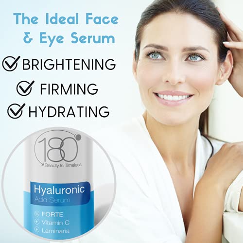 Hyaluronic Acid Serum for Face, Forte Triple Moisturizing Formula with Vitamin C by 180 Cosmetics Beauty is Timeless, Smooth & Rejuvenate Pure Anti Aging Facial Moisturizer for Women, Wrinkle, 1oz