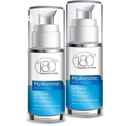 Hyaluronic Acid Serum for Face - Forte Triple Moisturizing Formula with Vitamin C by 180 Cosmetics Beauty is Timeless - Smooth & Rejuvenate Pure Anti Aging Facial Moisturizer - 1oz - 2 Units oz