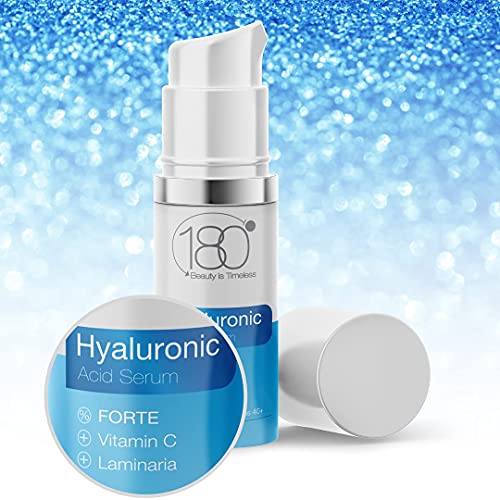 Hyaluronic Acid Serum for Face, Forte Triple Moisturizing Formula with Vitamin C by 180 Cosmetics Beauty is Timeless, Smooth & Rejuvenate Pure Anti Aging Facial Moisturizer for Women, Wrinkle, 1oz