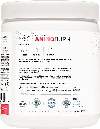 Type Zero AminoBurn - Vegan Amino Acids Energy Pre Workout Drink for Women/Men (Watermelon) Sugar-Free Energy Drink Powder & Amino Acids Supplement - Natural Preworkout Energy