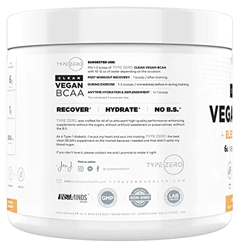 Ultra Clean Vegan BCAA Powder + Electrolytes (Peach Mango | 6G) Best 2:1:1 Sugar-Free Natural BCAAs Amino Acids for Women/Men, BCAA Supplement without Artificial Sweeteners Post Workout Recovery Drink