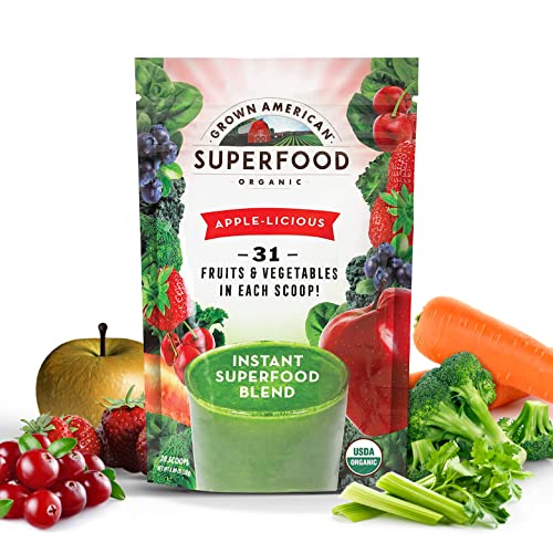 Grown American Superfood - 31 Organic Whole Fruits and Vegetables - Concentrated Green Powder - Increase Energy and Performance - Packed with Antioxidants -100% Certified Organic and Vegan, Non-GMO