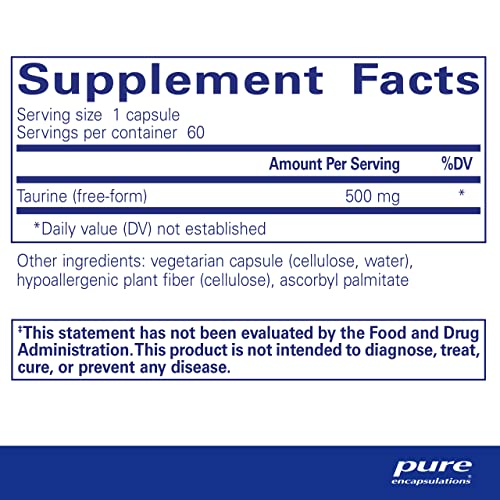 Pure Encapsulations Taurine 500 mg | Amino Acid Supplement for Liver, Eye Health, Antioxidants, Heart, Brain, and Muscles* | 60 Capsules
