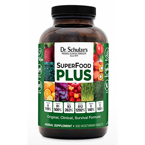 Dr. Schulze’s SuperFood Plus | Vitamin & Mineral Herbal Concentrate | Daily Nutrition & Increased Energy | Gluten-Free & Non-GMO | Vegan | 390 Tabs | Packaging May Vary