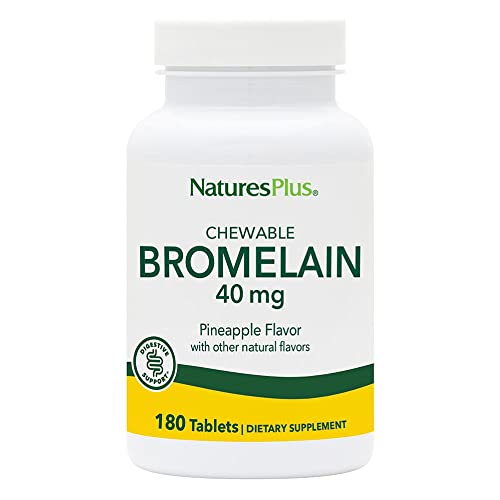 NaturesPlus Chewable Bromelain - 40 mg - Natural Proteolytic Enzyme Supplement - 180 Chewable Tablets (180 Servings)