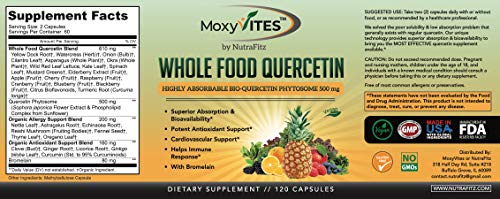 Quercetin with Bromelain 500mg Supplement - Bioactive Phytosome Complex, Pure Organic Whole Food Seasonal Support, Healthy Inflammatory Response, Antioxidant, 20X Absorption & Bioavailability-120 Caps