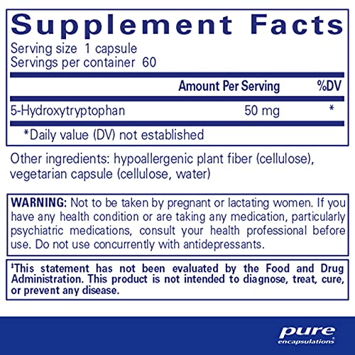 Pure Encapsulations 5-HTP 50 mg | 5-Hydroxytryptophan Supplement for Brain, Sleep, Eating Behavior, and Serotonin Support* | 60 Capsules