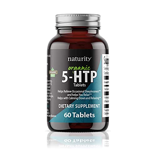 naturity Organic 5-HTP - 100MG/serving - from Organic Griffonia Simplicifolia Extract - Relax Mood, Relieve Stress, & Improve Sleep - 60 Vegan Tablets