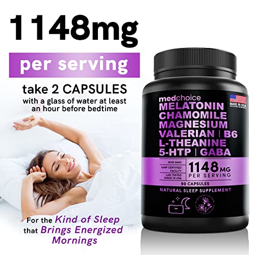 10-in-1 Melatonin Capsules - 6mg Melatonin with L Theanine, 5 HTP, GABA, Valerian Root, Chamomile, Vitamin B6, Magnesium for Sleep Support - Sleep Supplement (Pack of 1)