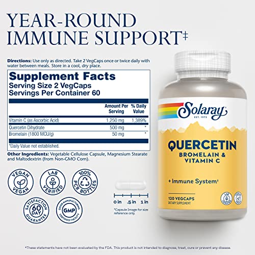 SOLARAY QBC Plex | Quercetin & Bromelain Plus Vitamin C | Year Round Immune Function & Respiratory Health Support | Non-GMO & Vegan | 120 VegCaps