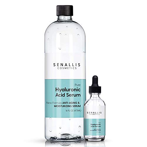 Hyaluronic Acid Serum 16 fl oz And 2 fl oz, Made From Pure Hyaluronic Acid, Anti Aging, Anti Wrinkle, Ultra Hydrating Moisturizer That Reduces Dry Skin Manufactured In USA