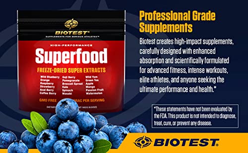 Biotest Superfood Powder Blend of 18 Whole Food Berries, Fruits, and Vegetables - Healthy Polyphenols, Antioxidants, Vitamins, Minerals - Non-GMO Drink Mix for Smoothies and Supplements - 150 g