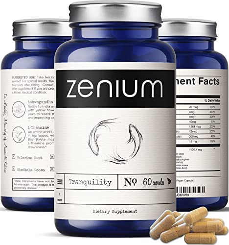 Zenium - Relieve Stress, Tension, Worry, Nervousness, & Irritability | Calm The Mind & Body | All Natural Supplement | Boosts Mood | Valerian, Ashwagandha, L-Theanine, GABA, Rhodiola | 60 Capsules
