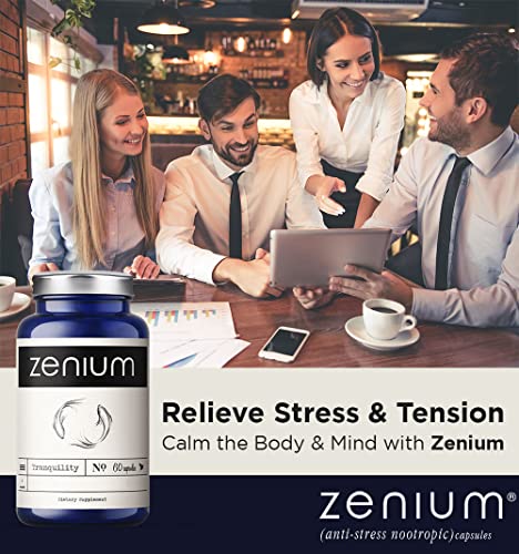 Zenium - Relieve Stress, Tension, Worry, Nervousness, & Irritability | Calm The Mind & Body | All Natural Supplement | Boosts Mood | Valerian, Ashwagandha, L-Theanine, GABA, Rhodiola | 60 Capsules