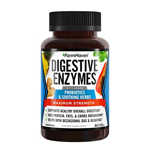 FarmHaven Digestive Enzymes with 18 Probiotics & Herbs | Papaya, Bromelain, Protease & More for Lactose Absorption & Better Digestion | Helps Bloating, Gas, Constipation | Vegetarian, 60 Capsules