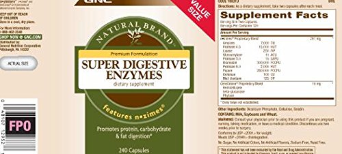 GNC Natural Brand Super Digestive Enzymes, 240 Capsules, Supports Protein, Carbohydrate and Fat Digestion