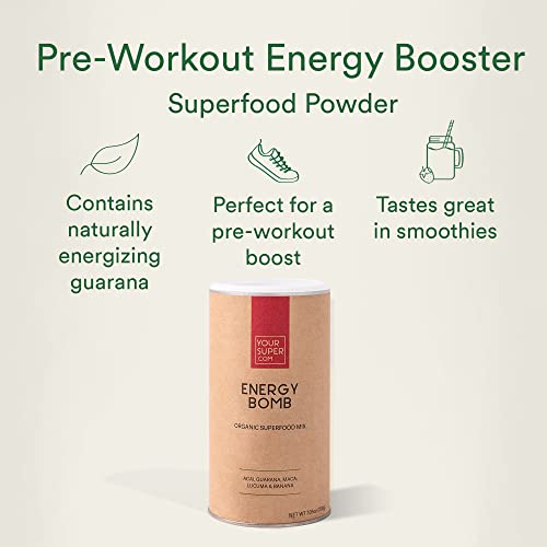 Your Super Energy Bomb – Pre-Workout Superfood Energy Drink Booster, With Banana, Guarana, Açaí, Berry, Maca Root, and Lucuma (40 Servings)