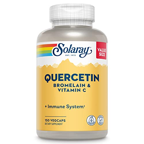 SOLARAY Quercetin Bromelain & Vitamin C, Immune System, Sinus, Respiratory & Antioxidant Activity Support, Vegan, 500mg of Quercetin & 1,235mg of VIT C, 60 Day Guarantee, 75 Servings, 150 VegCaps