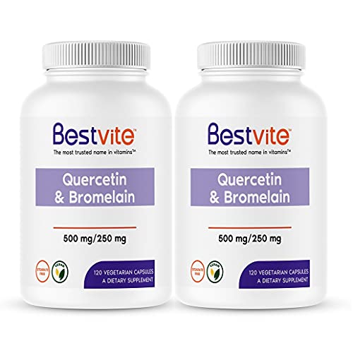 BESTVITE Quercetin with Bromelain 500mg/250mg (240 Vegetarian Capsules) (120 x 2) - No Stearates - No Silicon Dioxide - Vegan - Non GMO - Gluten Free