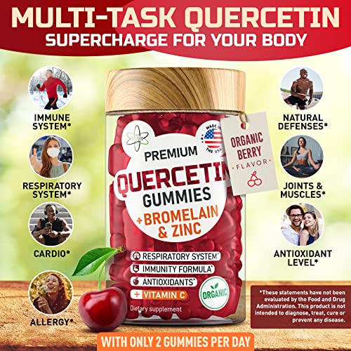 BioVit Quercetin 500MG Gummies - Organic Quercetin Supplements for Immune System & Allergy - Activated Quercetin with Bromelain, Zinc & Vitamin C - Quercetin for Kids & Adults - 60 Quercetin Gummies