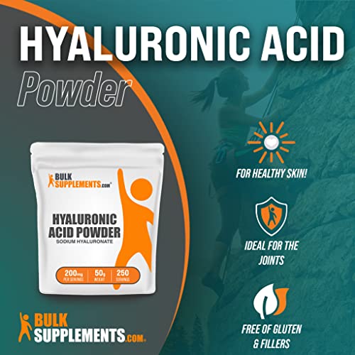 BulkSupplements.com Hyaluronic Acid Powder - Hyaluronic Acid Supplements - Hyaluronic Acid 200mg - Hyaluronic Acid Food Grade - 200mg of Pure Hyaluronic Acid per Serving (50 Grams - 1.8 oz)