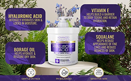 Advanced Clinicals Hyaluronic Acid Cream Moisturizer Skin Care Lotion For Face, Body, & Hands. Instant Hydration Anti Aging Skin Firming Lotion For Crepey Skin, Wrinkles, Dry Skin, 16 Ounce (2-Pack)