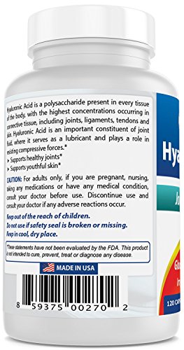 Best Naturals Hyaluronic Acid with Biocell Collagen II, Glucosamine & Chondroitin, 100mg, 120 Capsules