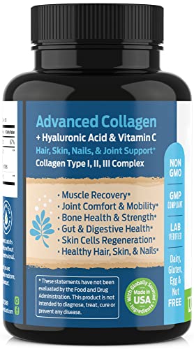ForestLeaf - Collagen Pills with Hyaluronic Acid & Vitamin C - Reduce Wrinkles, Tighten Skin, Boost Hair, Skin, Nails & Joint Health - Hydrolyzed Collagen Peptides Supplement - 120 Capsules (2 Pack)