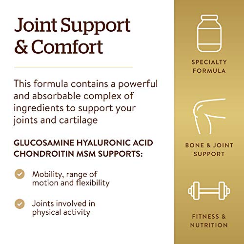 Solgar Glucosamine Hyaluronic Acid Chondroitin MSM (Shellfish-Free), 60 Tablets - Joint Support & Comfort - Supports Active Lifestyles - Non-GMO, Gluten Free, Dairy Free - 20 Servings