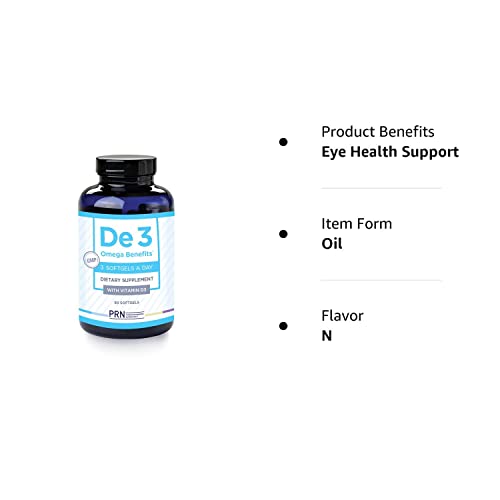 PRN De3 Dry Eye Omega 3 Fish Oil –Support for Eye Dryness - 2240mg EPA & DHA Supplement in Natural Triglyceride Formula – New & Improved Formula for Healthy Eye Care-3 Serving per Day, 1 Month Supply