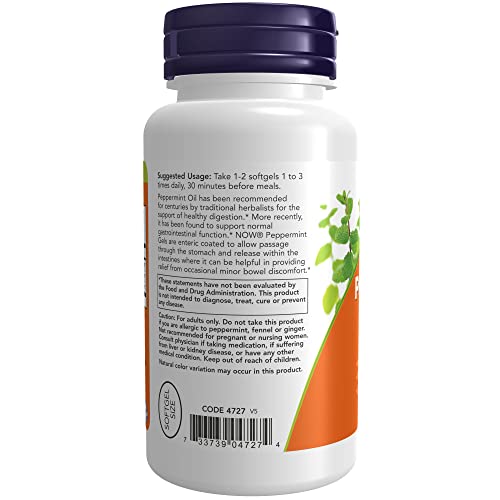 NOW Supplements, Peppermint Gels with Ginger & Fennel Oils, Enteric Coated, Digestive Support*, 90 Softgels