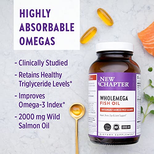 New Chapter Fish Oil Supplement - Wholemega Wild Alaskan Salmon Oil with Omega-3