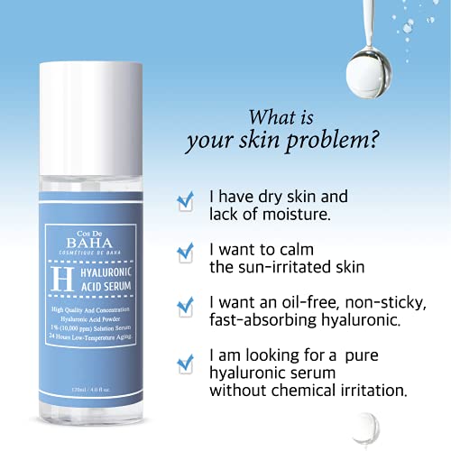 Pure Hyaluronic Acid 1% Powder Serum for Face 10,000ppm - Anti Aging + Fine Line + Intense Hydration + facial moisturizer + Visibly Plumped Skin + Prevent Bladder Pain 4 Fl Oz