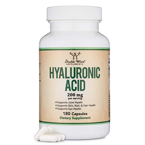 Hyaluronic Acid Supplements -180 Capsules (Enhances Effects of Hyaluronic Acid Serum for Face) 200mg Per Serving for Skin and Face Aging Support (Acido Hialuronico) Gluten Free by Double Wood