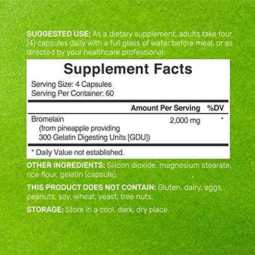 Bromelain Supplement 500mg, 180 Capsules, Optimal Dosage (300 GDU/g)