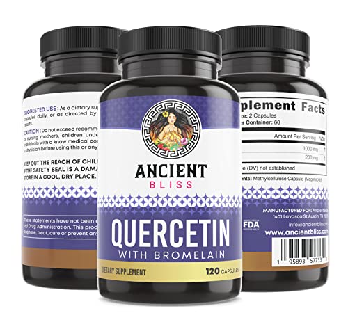 Ancient Bliss Quercetin with Bromelain, Quercetin 1000mg Bromelain 200mg per Serving, Supports Immune System, Joint Health, Respiratory Health & Overall Well-Being