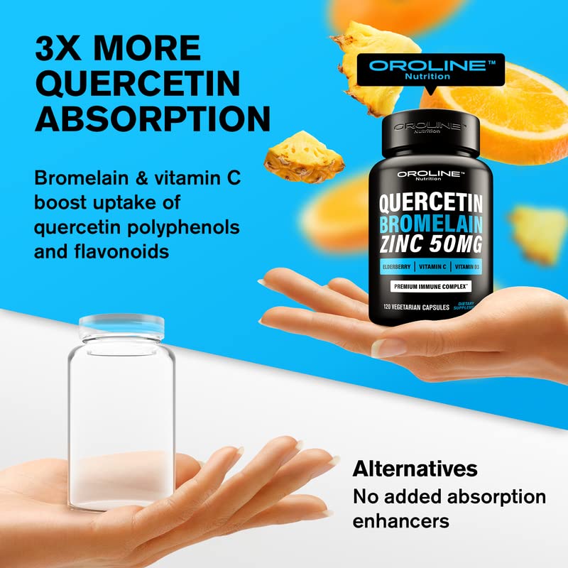 Quercetin 500mg Supplement with Sambucus Elderberry, Bromelain, Vitamin C, Zinc 50mg, & Vitamin D3 5000 IU - Antioxidant & Immune Health Zinc Quercetin - 6 in 1 Black Elderberry Supplement for Adults