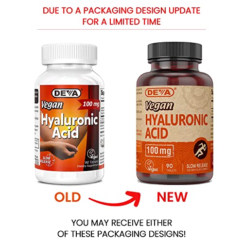 Deva Nutrition Vegan Hyaluronic Acid 100 mg - Non-GMO & Non-Hemolytic - 90 Tablets, 1-Pack