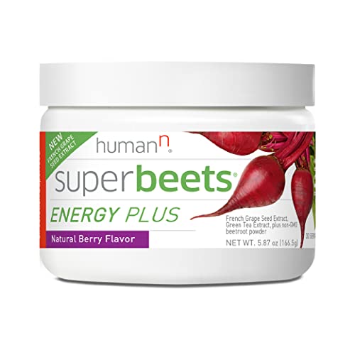 HumanN SuperBeets Energy Plus with Grape Seed Extract - Includes Beet Root Powder, Green Tea Extract, Caffeine, Vitamin C - Non-GMO Superfood Supplement - 5.87oz