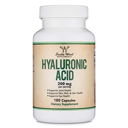 Hyaluronic Acid Supplements -180 Capsules (Enhances Effects of Hyaluronic Acid Serum for Face) 200mg Per Serving for Skin and Face Aging Support (Acido Hialuronico) Gluten Free by Double Wood
