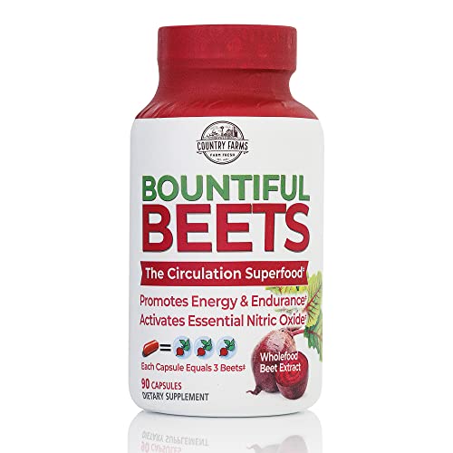 COUNTRY FARMS Bountiful Beets Root Capsules, Wholefood Beet Extract Superfood, Natural Nitric Oxide Booster, Circulation and Immune Support, 90 Count, 90 Servings