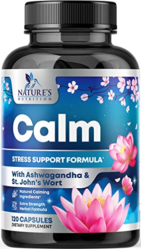 Calm & Stress Support Herbal Supplement - with Ashwagandha, L-Theanine, 5-HTP, GABA & B Complex Vitamins - Natural Stress & Immune Support for Calm & Positivity - Relax, Focus, Unwind - 120 Capsules